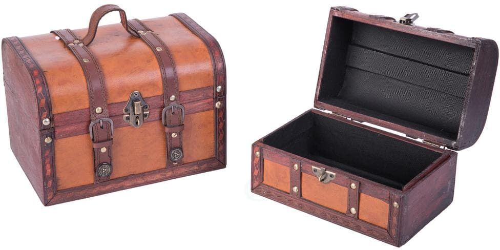 Vintiquewise 9.8 in. x 7 in. x 7 in. Wood Faux Leather Decorative Faux Leather Treasure Boxes, Set of 2 Sizes