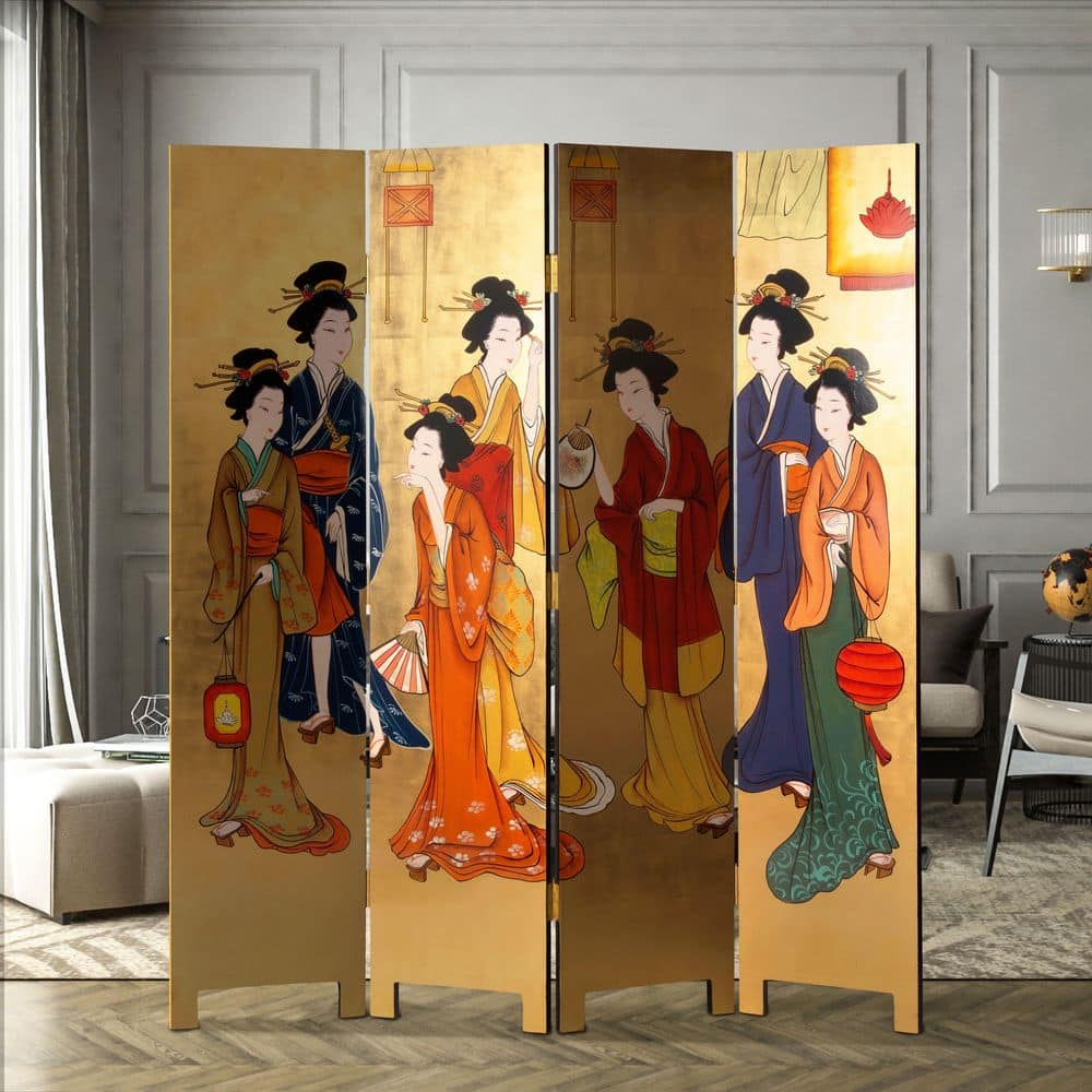 Oriental Furniture 6 ft. Gold 4-Panel Geisha Room Divider