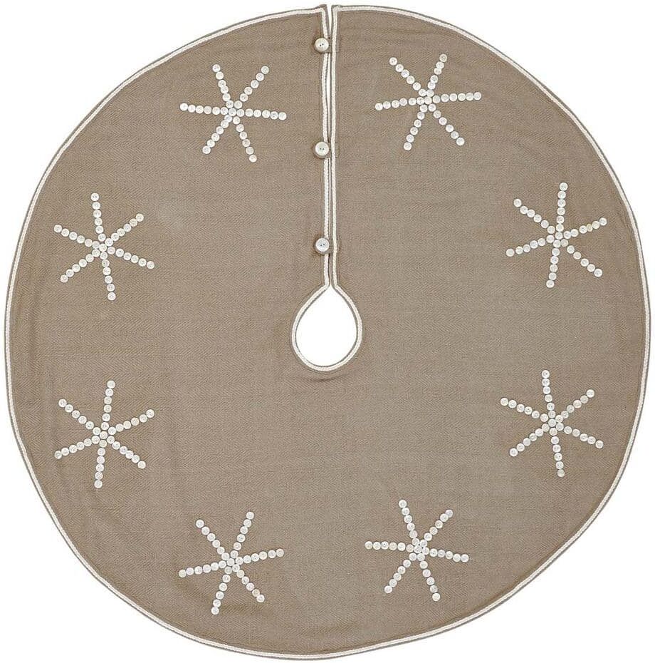 VHC Brands 48 in. Pearlescent Natural Tan Coastal Christmas Decor Tree Skirt