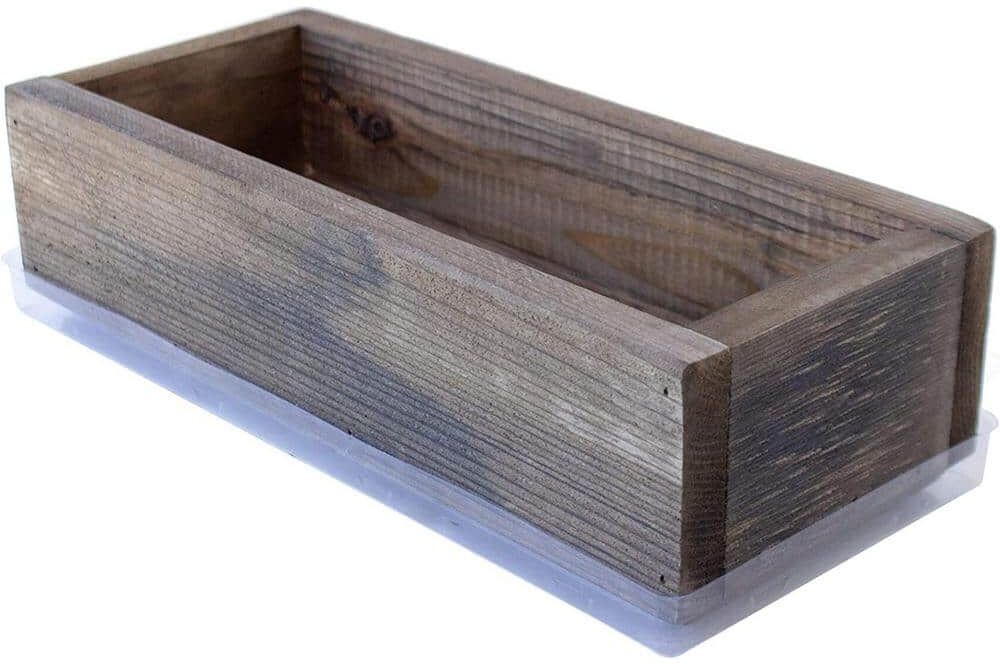 Cubilan Planter Box Rich Brown Rustic Look Flower, Herb and House Plant Garden Barn Wood Windowsill Planter with Drip Tray