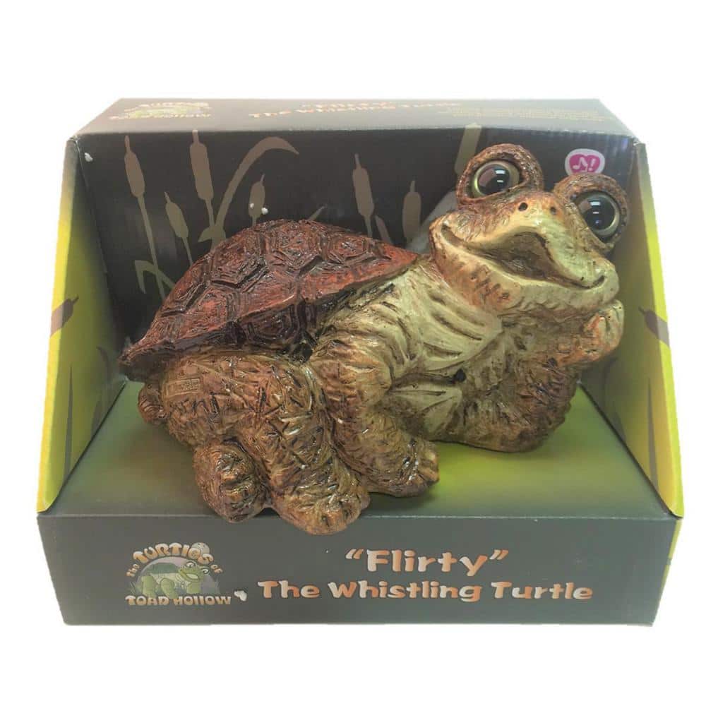 HOMESTYLES 11 in. Flirty the Whistling Turtle Lying with Motion Activated Sound (Whistling) Figurine