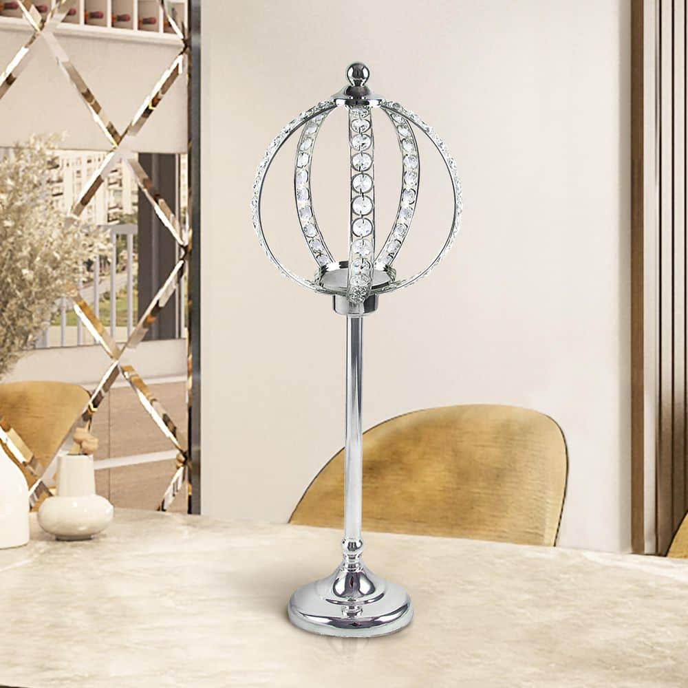 Large Silver Crystal Bead Decorative Ball Accent Piece Centerpiece Stand 24 in.