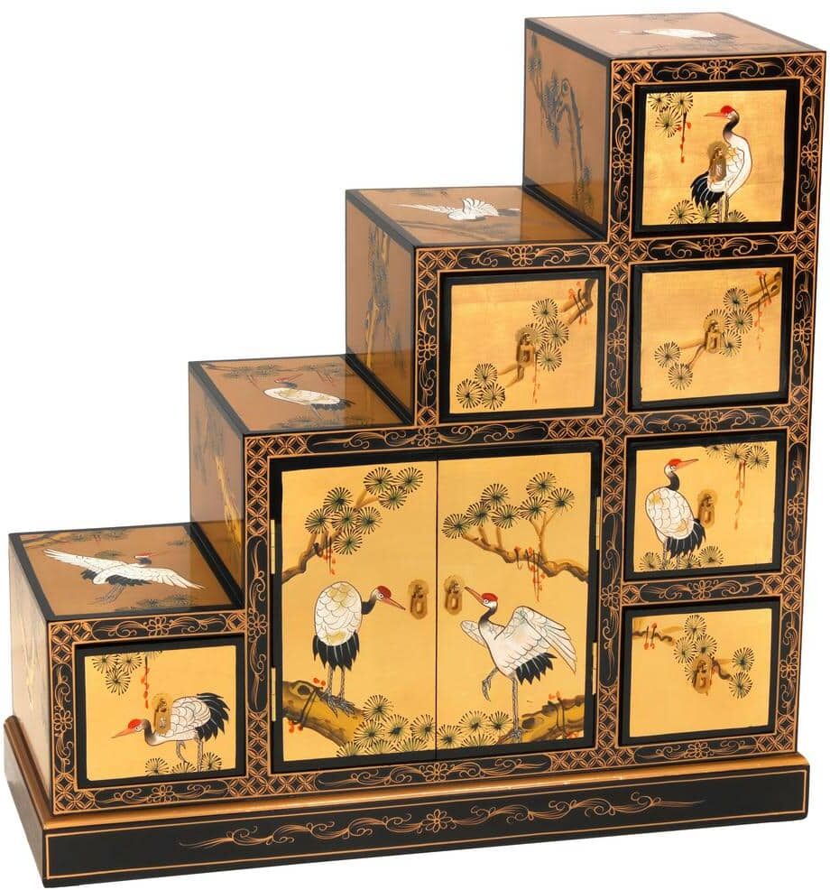 Oriental Furniture 6-Drawer Gold Lacquer Step Tansu Dresser