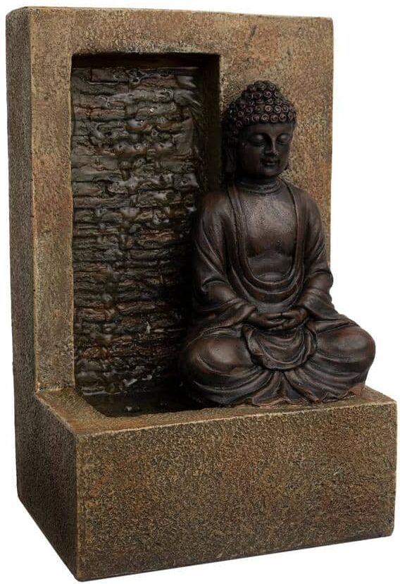 Pure 9.25 in. Indoor Cascading Sitting Buddha Statue Waterfall Tabletop Water Fountain