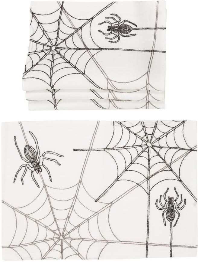 Xia Home Fashions 0.1 in. H x 14 in. W x 20 in. D Halloween Spider Web Double Layer Placemats in White (Set of 4)