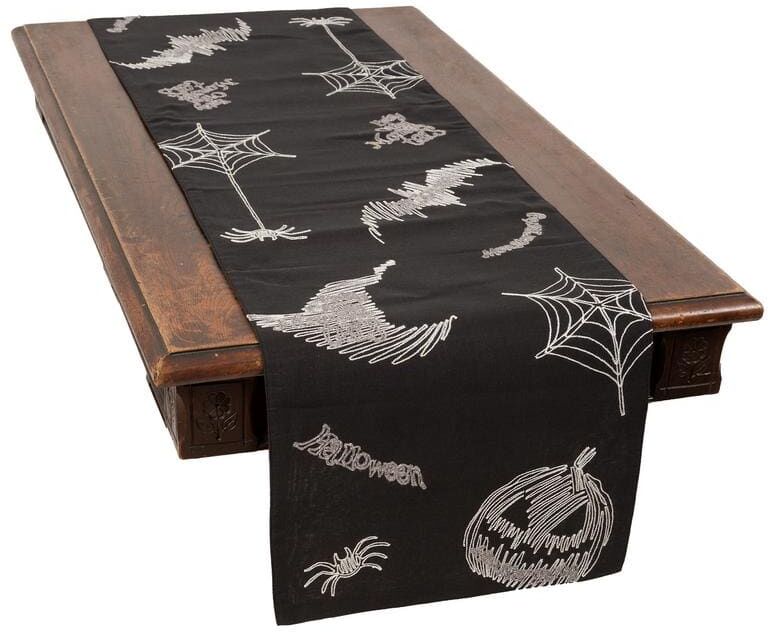 Xia Home Fashions 0.1 in. H x 15 in. W x 70 in. D Happy Halloween Double Layer Table Runner in Black