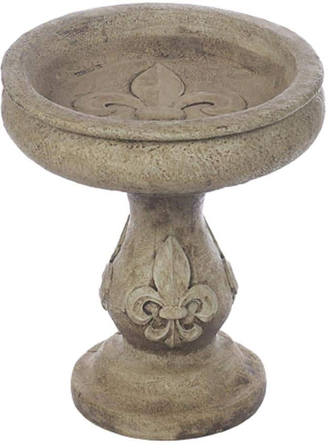 Athens Stonecasting 26 in. Tall Fleur Di Lis Concrete Bird Bath