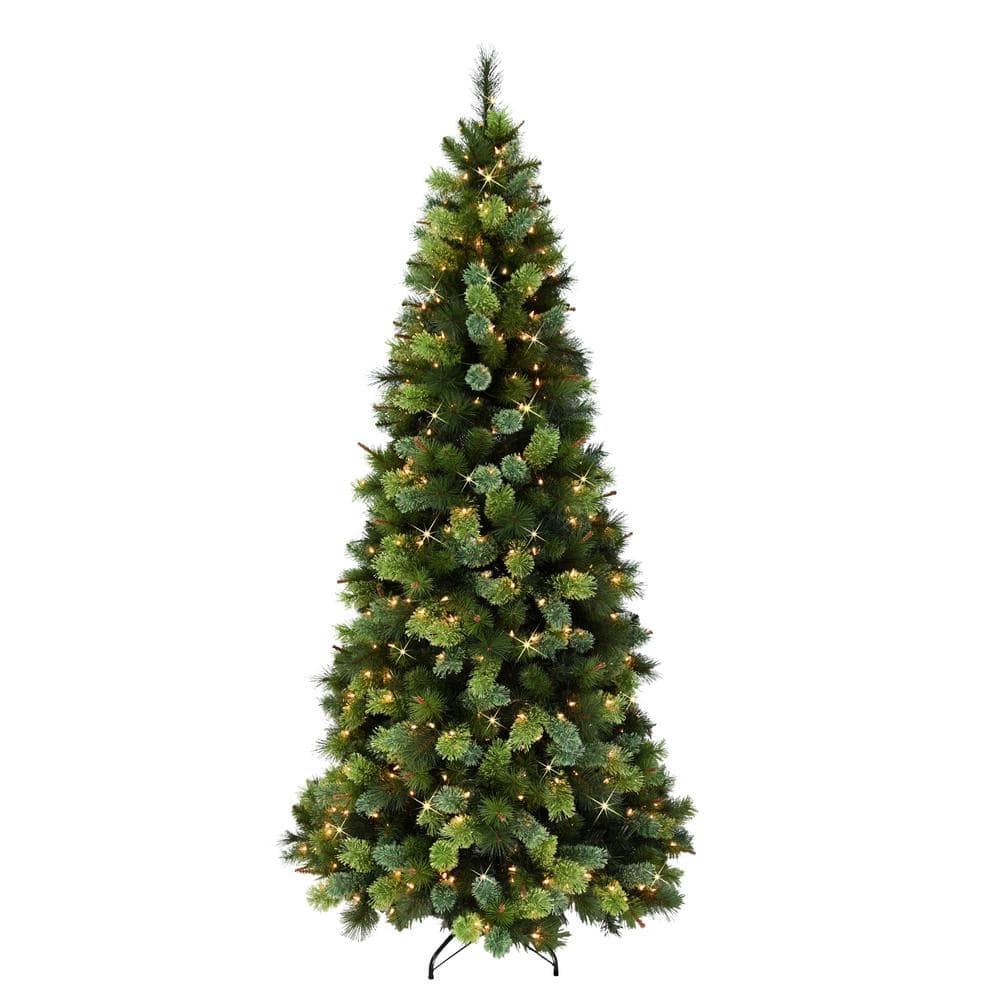 Puleo International 7.5 ft. Pre-Lit Slim Portland Pine Artificial Christmas Tree Cashmere Tips and 450 UL-Listed Clear Incandescent Lights