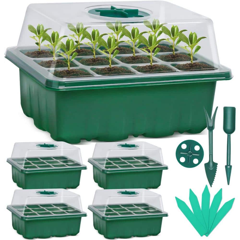 EVEAGE 7.68 in. x 6.02 in. x 2.16 in. Green Plastic Reusable Seed Starter Tray (5-Pack)