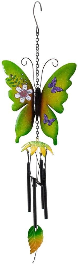 Northlight 15.75 in. Green Metal Butterfly Outdoor Garden Windchime