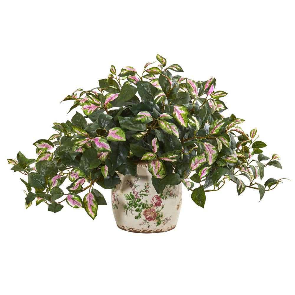 Nearly Natural Indoor Hoya Artificial Plant in Floral Print Planter