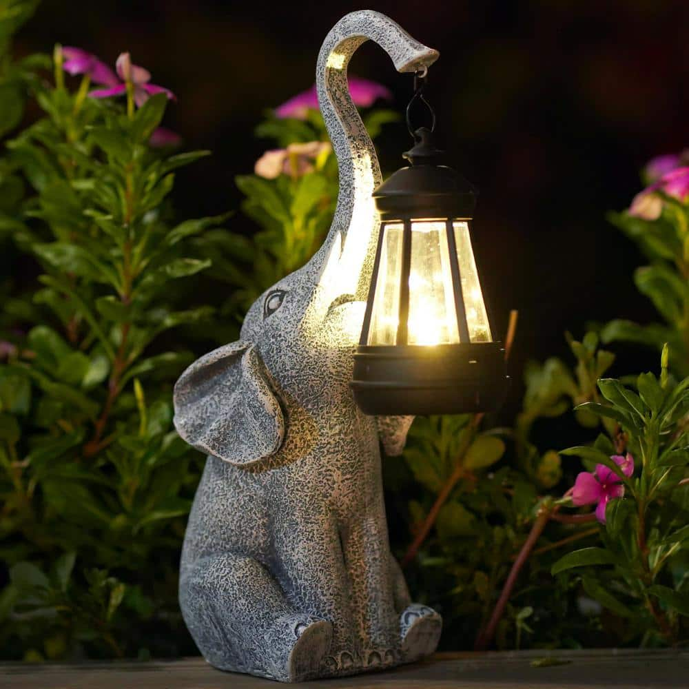 Goodeco Elephant Statue with Solar Lantern - Garden Statues Yard Decor, Unique Birthday/Christmas Gifts for Women/Mom/Daughter