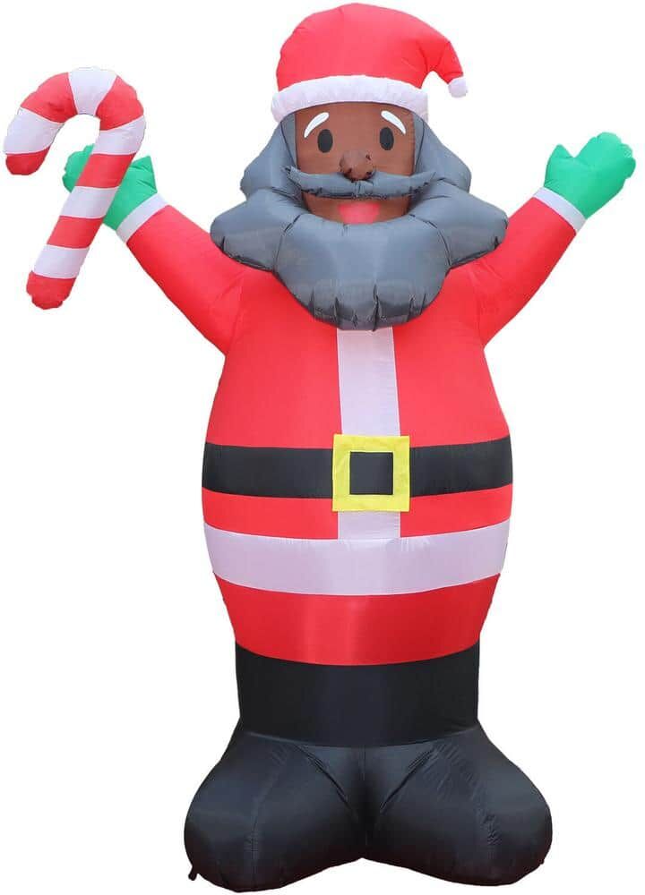 Fraser Hill Farm 10 ft. x 6.5 ft. Prelit LED African American Santa Christmas Inflatable with Candy Cane