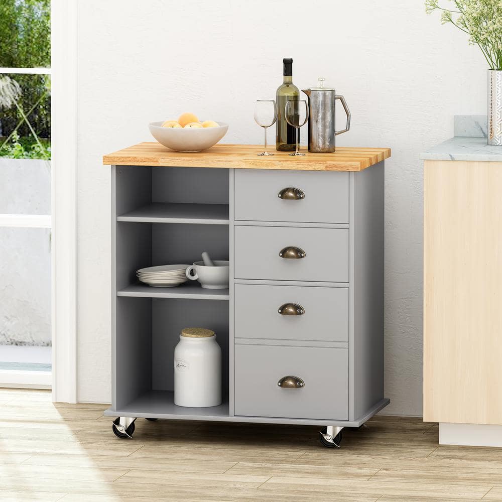 Noble House Provence Grey Kitchen Cart with Cabinets