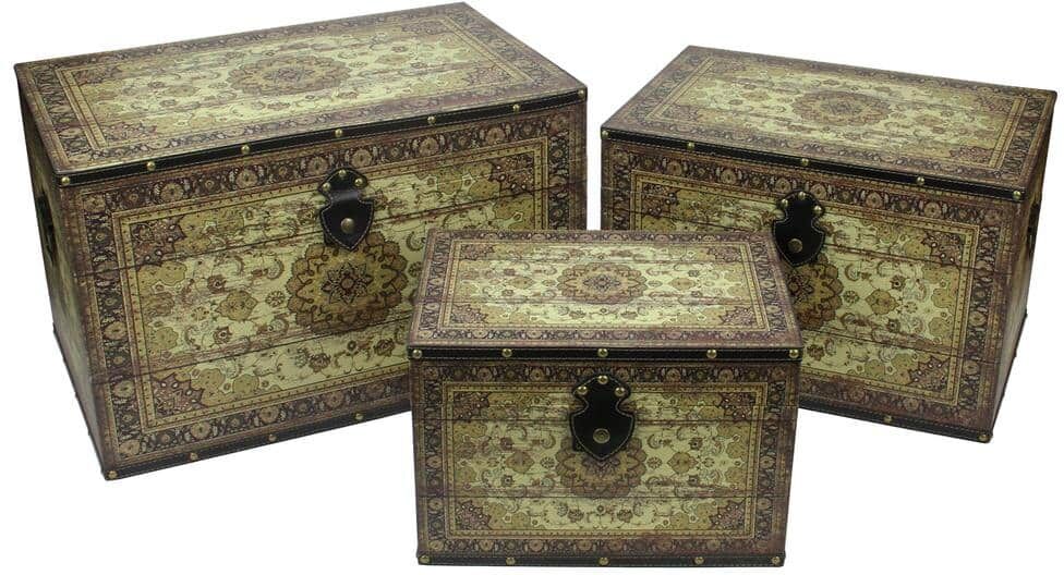 Northlight 22 in. Oriental Style Brown and Cream Earth Tone Decorative Wooden Storage Boxes (Set of 3)