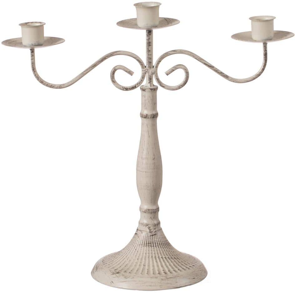 FABULAXE Antique 12" Distressed 3 Arm Metal Candelabra Candle Holder for Dining Room, Entryway, Kitchen and Vanity