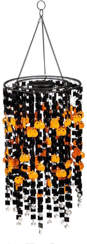 PLOW & HEARTH 28 in. Pumpkin Metal Solar Mobile Lantern