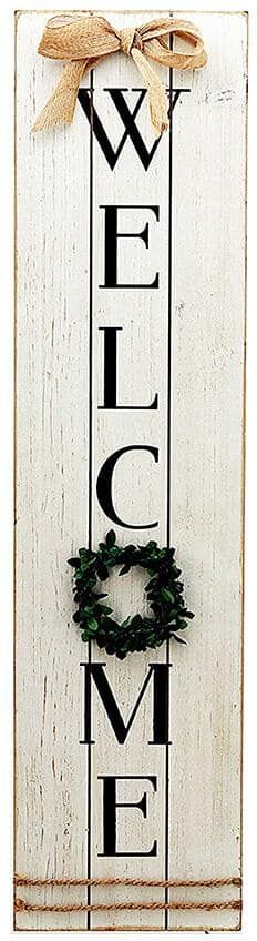 PARISLOFT Indoor Welcome with Green Wreath Wood Wall Decorative Sign