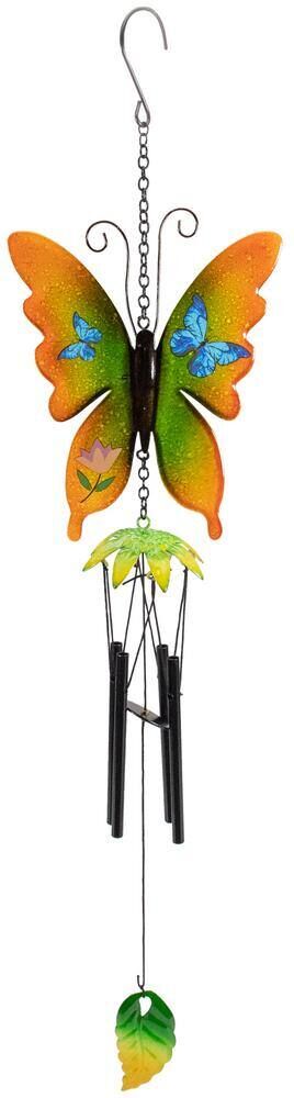 Northlight 15.75 in. Orange and Green Metal Butterfly Outdoor Garden Windchime