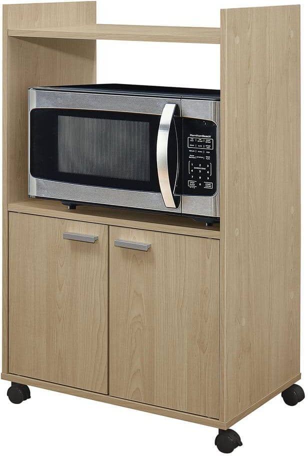 Signature Home SignatureHome Ayla Beech Finish 2-Door Kitchen Microwave Cart With 4 Wheels 2 Lockable Castors, 2 Castors. (24Lx16Wx37H)