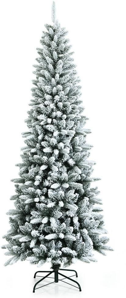 ANGELES HOME 7.5 ft. White Snow-Flocked Christmas Pencil Tree with Mixed Tips