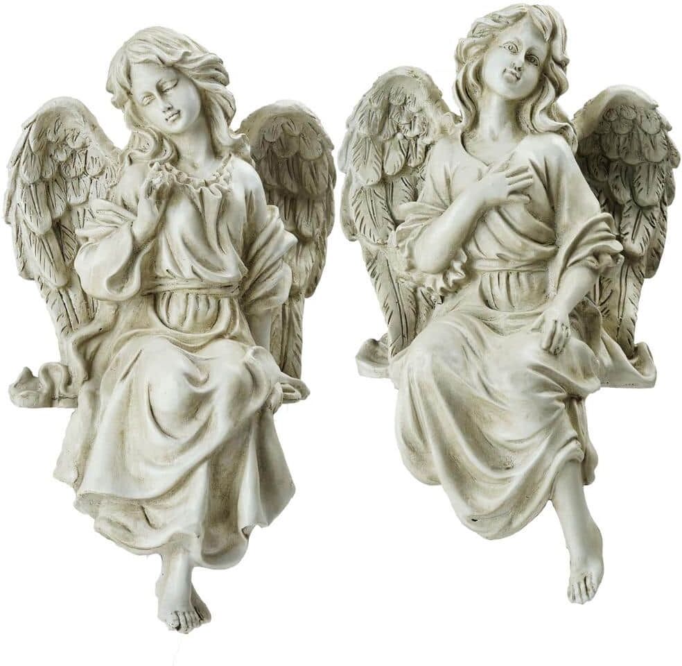 Northlight 14 in. Gray Set of 2 Decorative Sitting Angel Outdoor Garden Statues