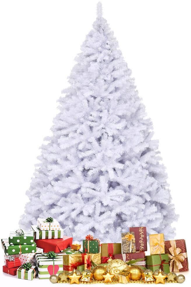 Gymax 9 ft. White Artificial Christmas Tree Classic Pine Tree PVC Material Thicken Tips