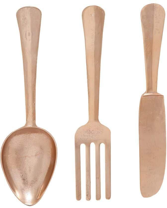 Litton Lane Aluminum Gold Knife, Spoon and Fork Utensils Wall Decor (Set of 3)