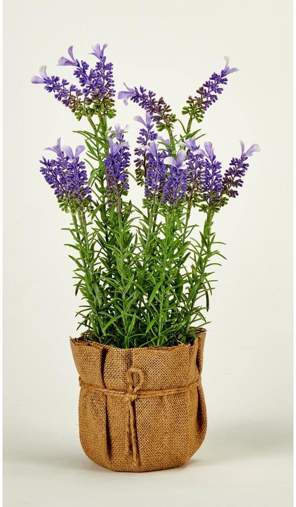 16 in. Artificial Lavender in a Burlap Sack Container