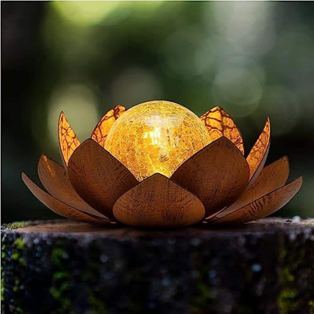 Cubilan Solar Light Outdoor Waterproof Garden Light Metal Glass Decorative LED Lotus Flower Table Lamp