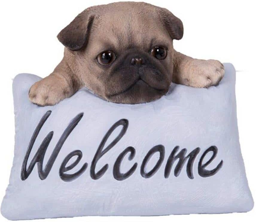 HI-LINE GIFT LTD. Pug with Welcome Sign Garden Statue