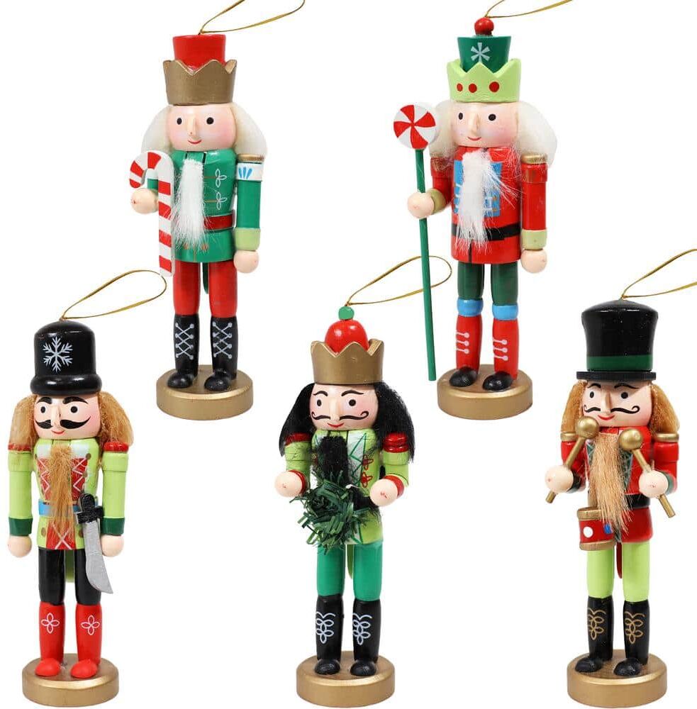 Sunnydaze Decor Nutcracker Red and Green Christmas Hanging Ornament Set (5-Piece)