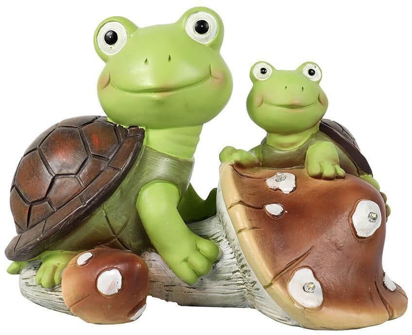 Tidoin Cute Frog Face Turtles Figurines, Solar Powered Resin Animal Sculpture with 3 LED Lights for Patio, Lawn, Garden Decor