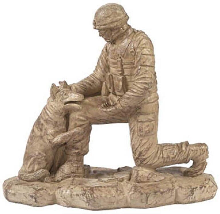 Athens Stonecasting Soldier with Dog Concrete Garden Statue