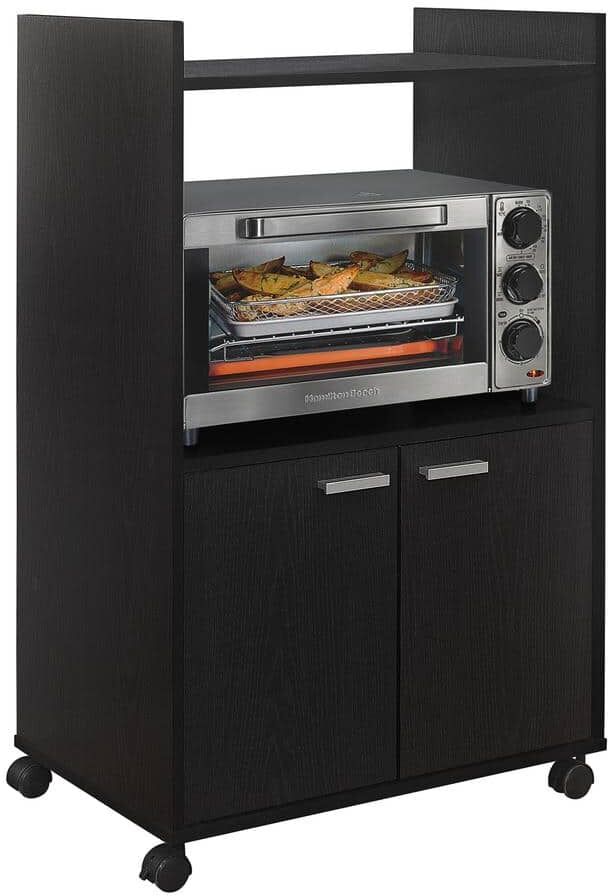 Signature Home SignatureHome Ayla Black Finish 2-Door Kitchen Microwave Cart With 4 Wheels 2 Lockable Castors; 2 Castors. (24Lx16Wx37H)