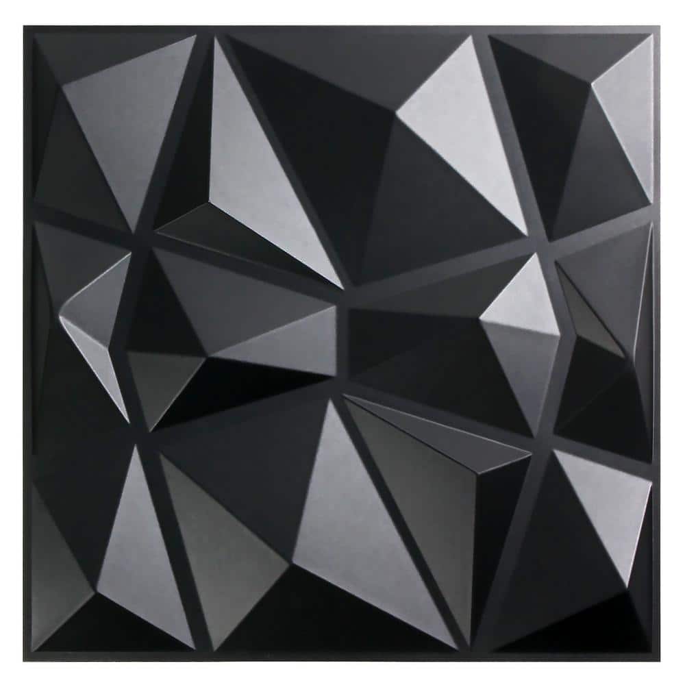 Yipscazo 1/16 in. x 19.7 in. x 19.7 in. Pure Black Diamond 3D Decorative PVC Wall Panels (12-Sheets/32 sq. ft.)