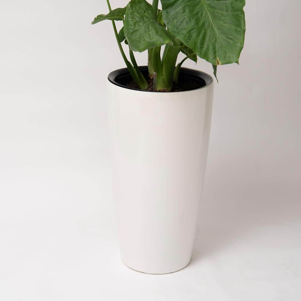 XBRAND 29.5 in. H White Plastic Self Watering Indoor Outdoor Tall Round Planter Pot Decorative Gardening Pot, Home Decor Accent