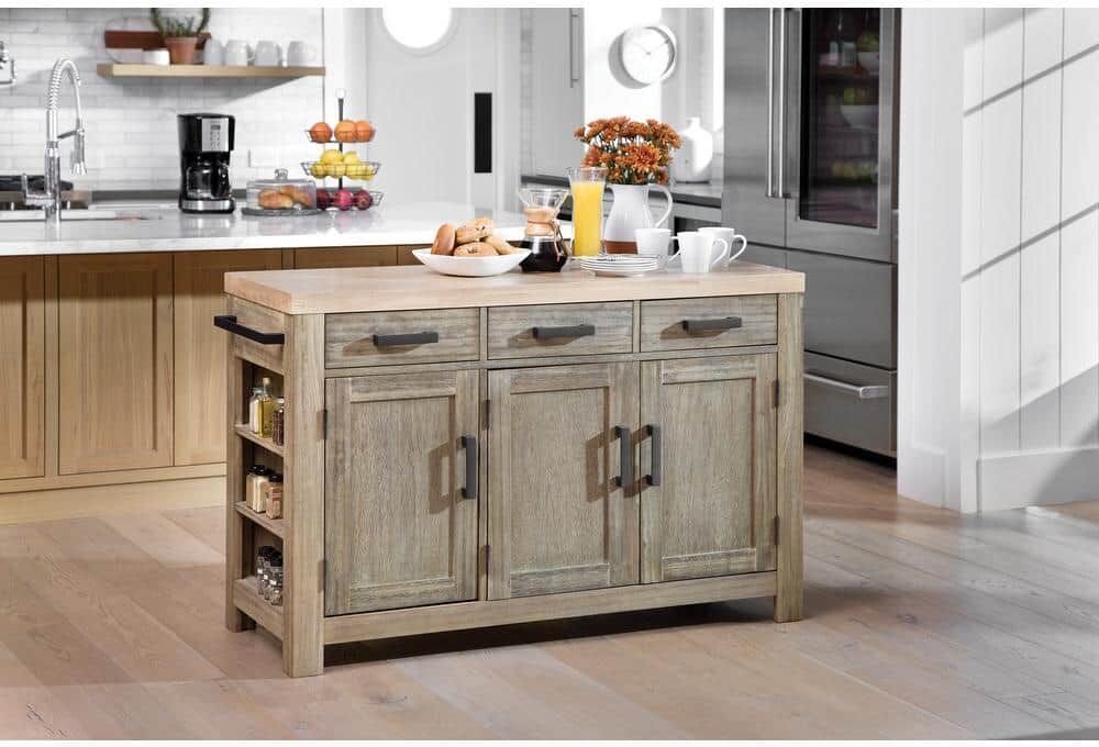 OSP Home Furnishings Cocina Kitchen Island Grey Wash with Wood Top and Frame