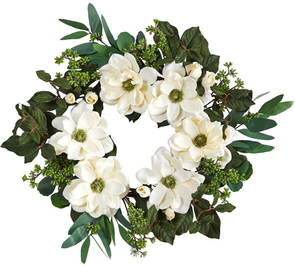 Nearly Natural 23in. Magnolia, Eucalyptus and Berries Artificial Wreath