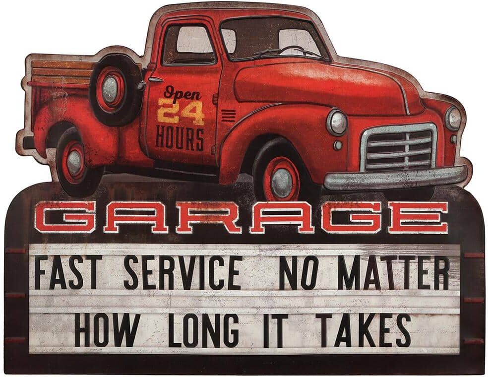 Open Road Brands Red Truck Garage Letter Board Embossed Tin Sign