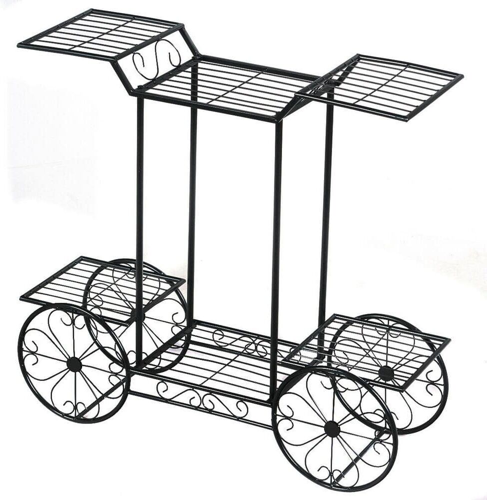 WELLFOR Indoor Outdoor Garden Cart Flower Rack Black Metal Plant Stand (6-Tiered)