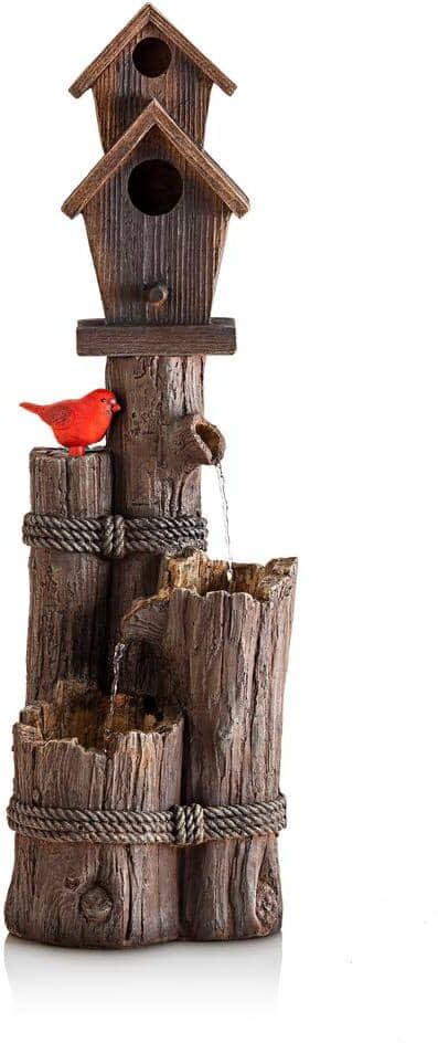 Alpine 35 in. Tall Outdoor 3-Tier Birdhouse Water Fountain Yard Art Decor