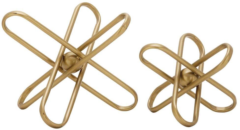 CosmoLiving by Cosmopolitan Gold Metal Geometric Sculpture with Paper Clip Accents (Set of 2)