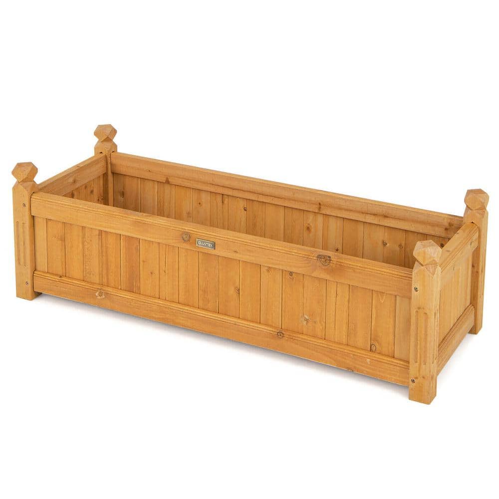 ANGELES HOME 43.5 in. Natural Fir Wood Rectangular Garden Bed with Drainage System