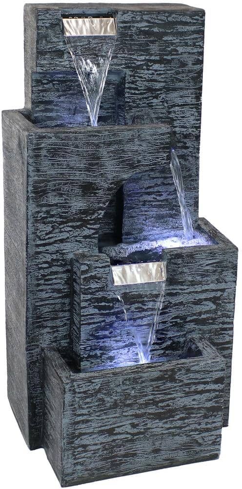 Sunnydaze Decor 32 in. Contemporary Cascading Tower Water Fountain with LED Lights