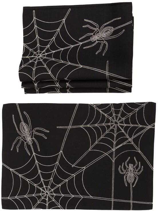 Xia Home Fashions 0.1 in. H x 20 in. W x 14 in. D Halloween Spider Web Double Layer Placemats in Black (Set of 4)