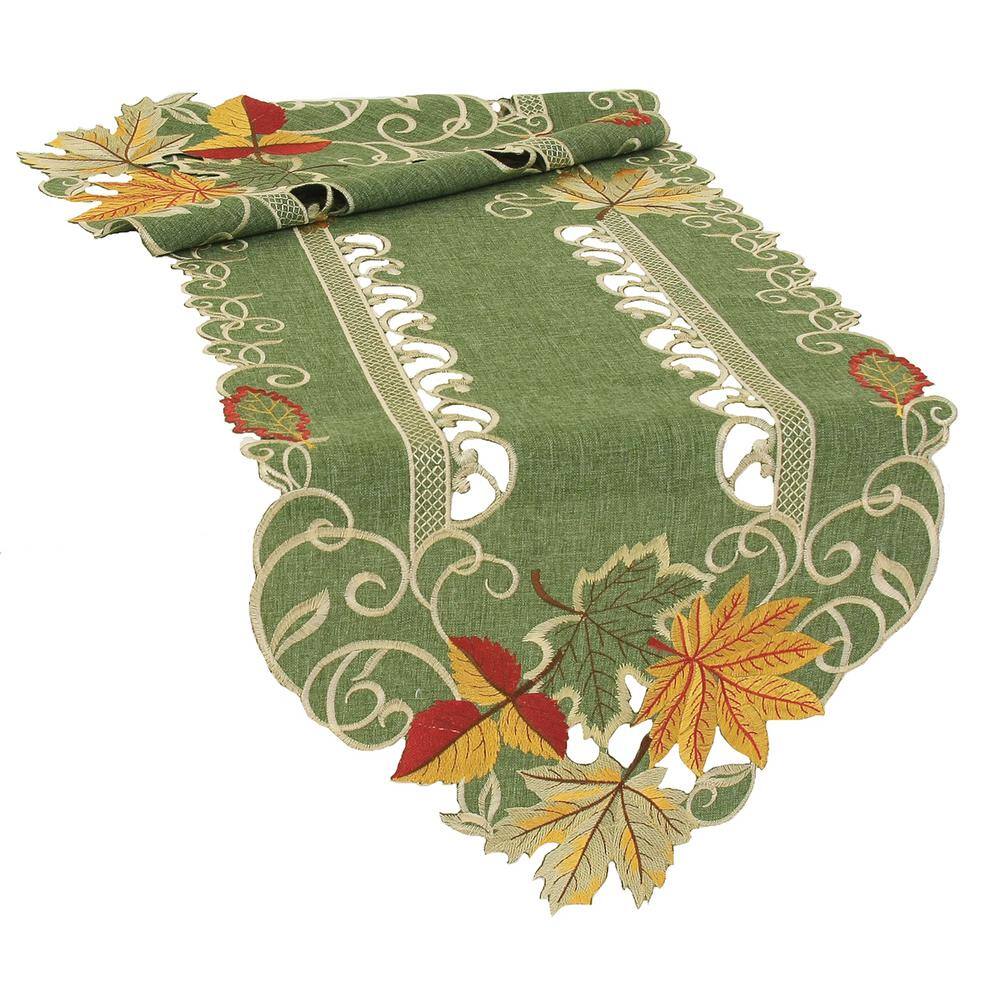 Xia Home Fashions 0.1 in. H x 15 in. W x 54 in. D Delicate Leaves Embroidered Cutwork Fall Table Runner
