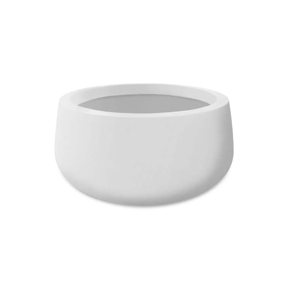KANTE 20 in. Dia, Round Pure White Finish Concrete Bowl Planter, Outdoor Indoor Large Planter Pot with Drainage Hole