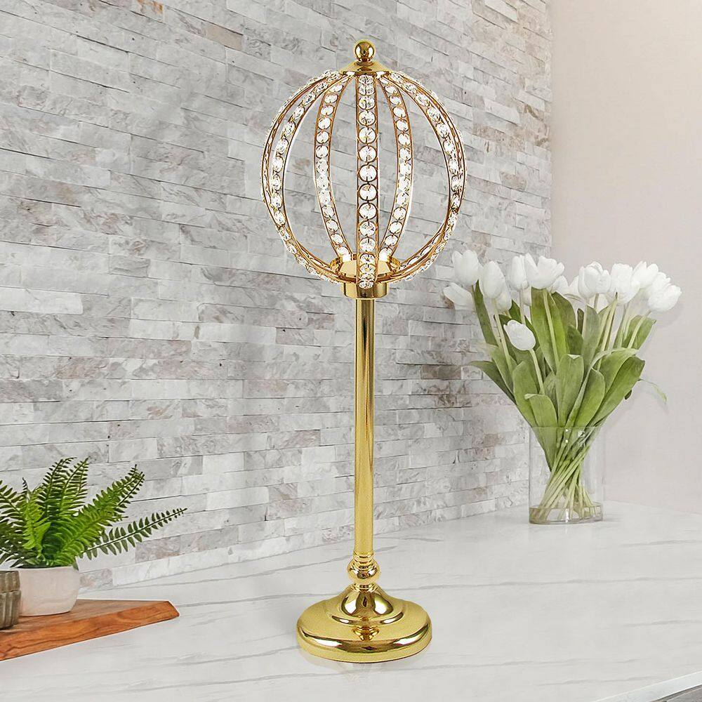 Large Gold Crystal Bead Decorative Ball Accent Piece Centerpiece Stand 31.5 in.