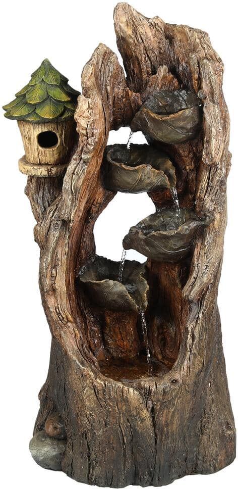 LuxenHome Resin Hollow Tree Outdoor Waterfall Fountain